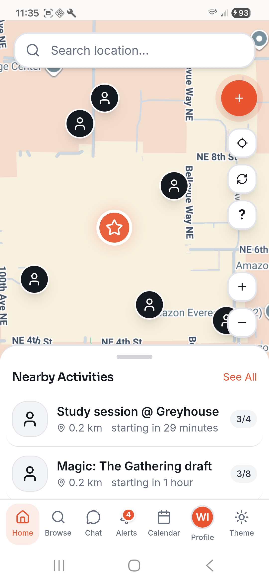 Collide map showing nearby people and activities